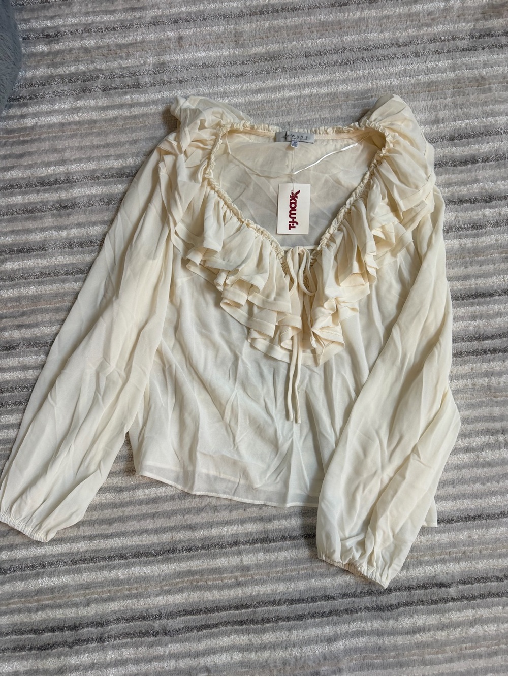 Wayf Cream Ruffle Tie-Front Blouse